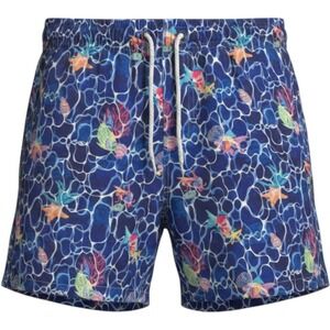Michaels Mens XL Swim Trunks Blue Aquatic Fish Starfish Print Mesh Lined Shorts